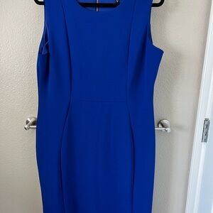 MARINA Blue Ribbed Sheath Midi Dress